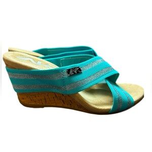 🌸Anne Klein sport cross cork wedge comfortable summer sandals 3 inch blue woman